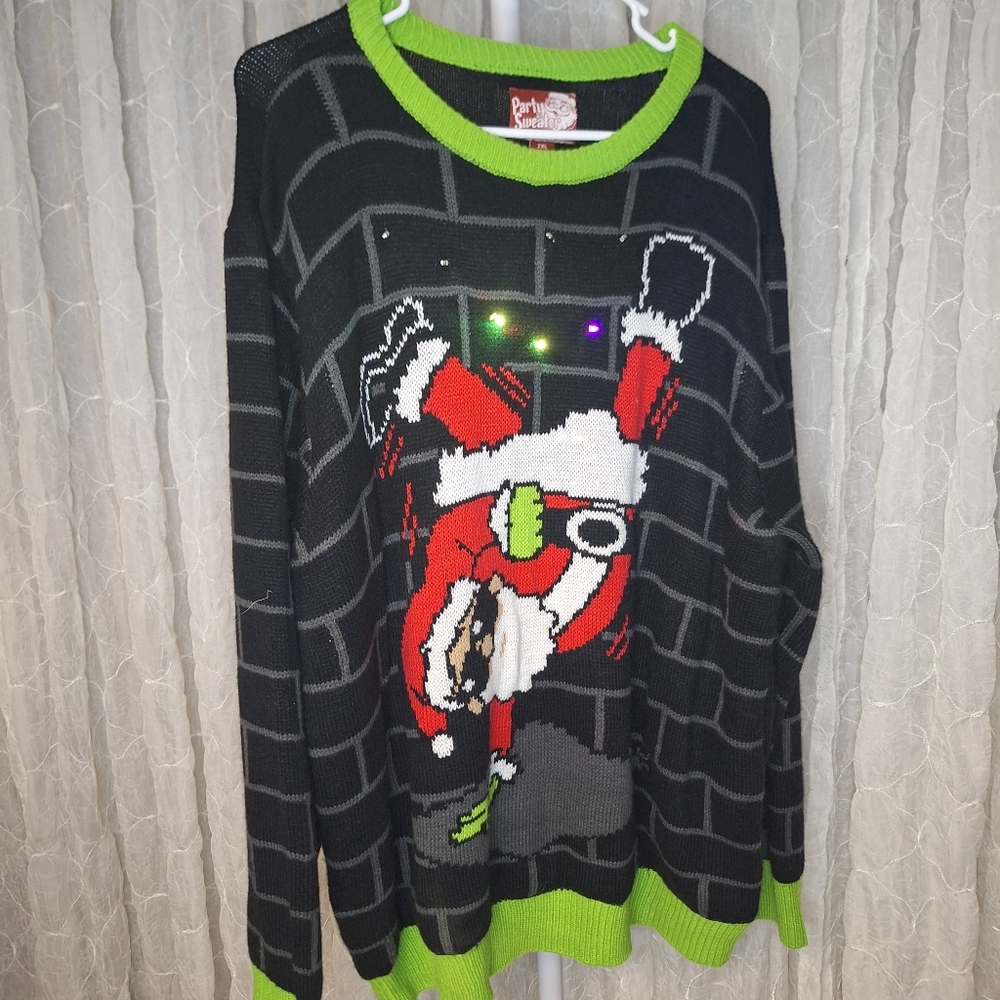 Party Sweater Dec. 25 Un Lixht Up Unisex Santa Crewneck 100% Acrylic Sweater